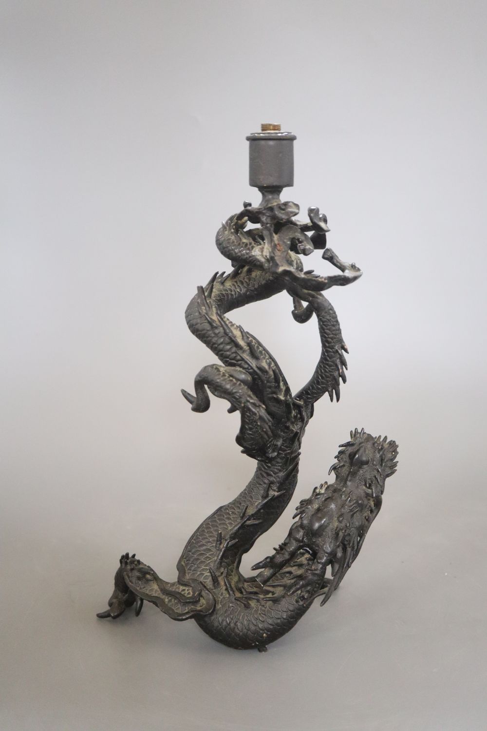 A Japanese bronze dragon figure converted to a lamp, overall height 32cm